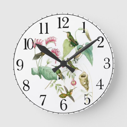 Hummingbird Bird Floral Wall Clock Runde Wanduhr (Vorderseite)