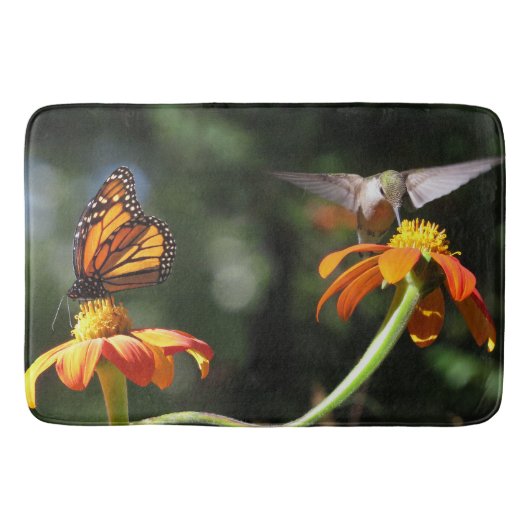 Hummingbird Bird Monarch Butterfly Flower Bathmat Badematte (Vorderseite)