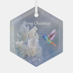 Hummingbird Bird White Garden Blume Weihnachten Ornament Aus Glas