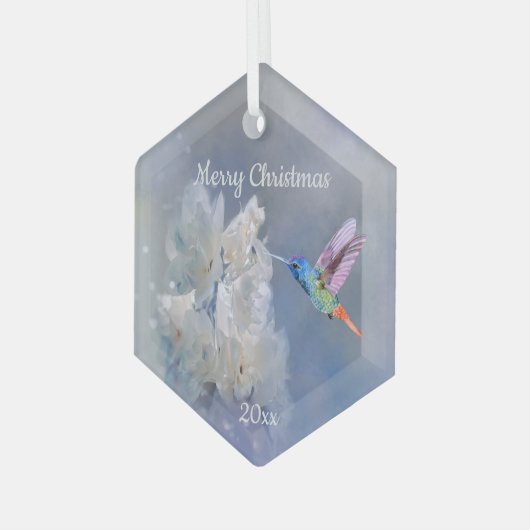 Hummingbird Bird White Garden Blume Weihnachten Ornament Aus Glas (Vorderseite Links)