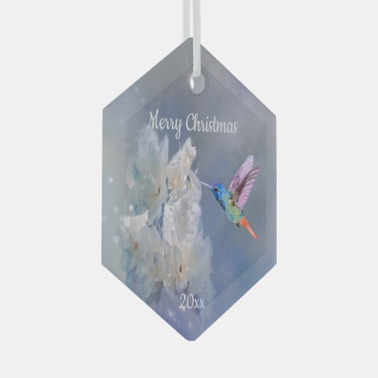 Hummingbird Bird White Garden Blume Weihnachten Ornament Aus Glas (Vorderseite Rechts)