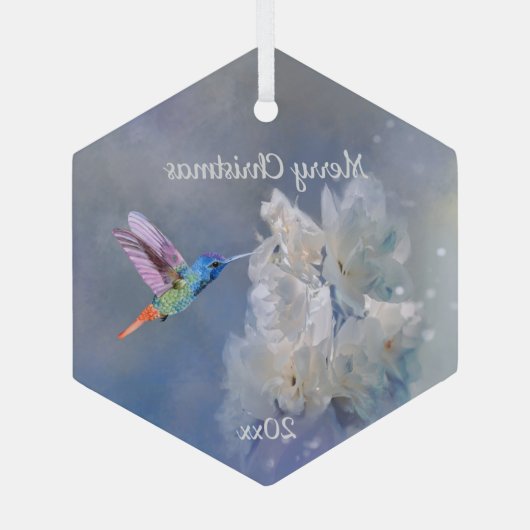 Hummingbird Bird White Garden Blume Weihnachten Ornament Aus Glas (Rückseite)