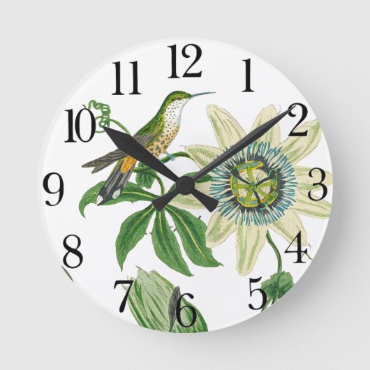 Hummingbird Bird Wildlife Animal Blume Wall Clock Runde Wanduhr (Vorderseite)