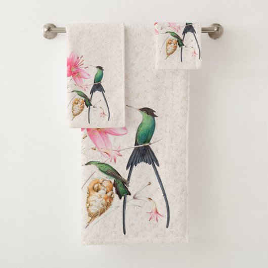 Hummingbird Birds Blume Tiere Badehandtuch Set (Insitu)