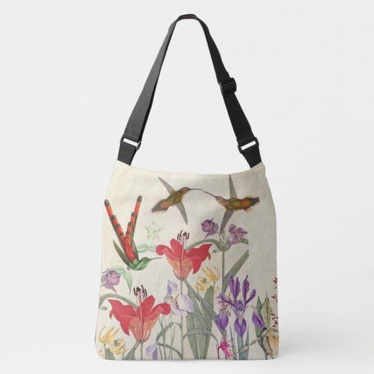 Hummingbird Birds Garden Flowers Shoulder Tote Bag Tragetaschen Mit Langen Trägern (Vorderseite)