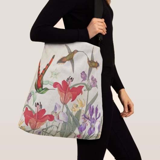 Hummingbird Birds Garden Flowers Shoulder Tote Bag Tragetaschen Mit Langen Trägern (Von Nahem)