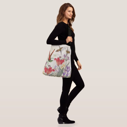 Hummingbird Birds Garden Flowers Shoulder Tote Bag Tragetaschen Mit Langen Trägern (Am Model)