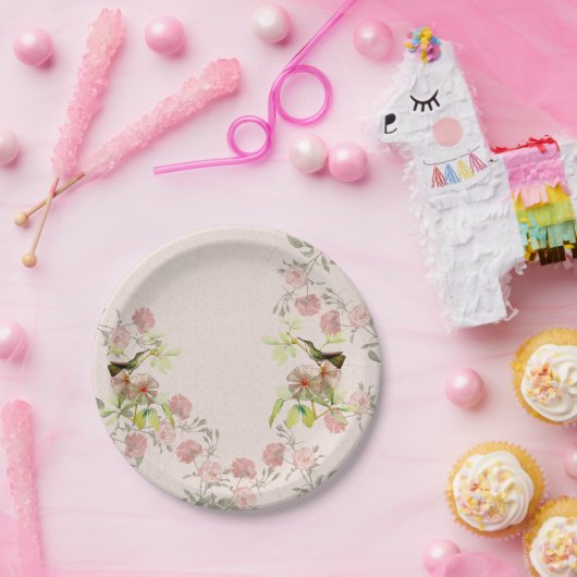 Hummingbird Birds Rose Rosebud Flowers Paper Plate Pappteller (Party)