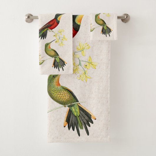 Hummingbird Birds Wildlife Floral Bath Badtuch Set (Insitu)