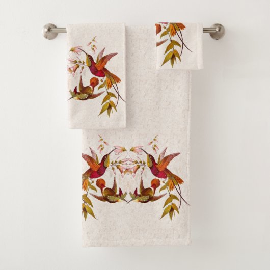 Hummingbird Birds Wildlife Floral Bath Badtuch Set (Insitu)