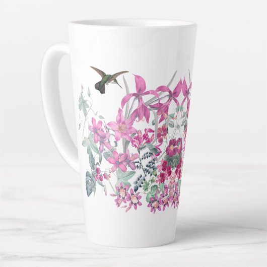 Hummingbird Birnen Rosa Garden Blume Latte Tasse (Linke Ecke)