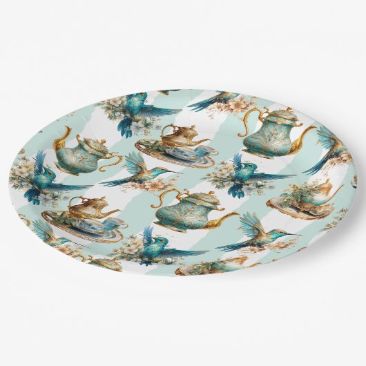 Hummingbird Birthday Tee Party Pappteller (Schrägansicht)