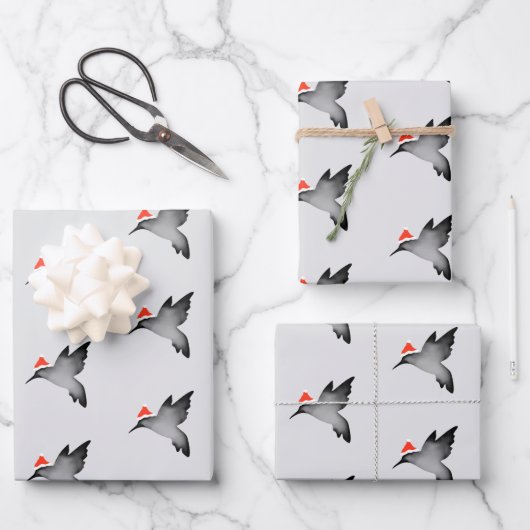 Hummingbird black shadow santa Christmas holiday Geschenkpapier Set (Vorderseite)