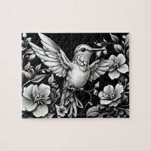 Hummingbird Black & White Tattoo Design Puzzle