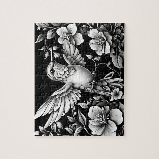 Hummingbird Black & White Tattoo Design Puzzle (Vertikal)
