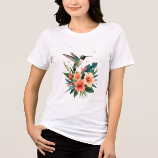 Hummingbird Bloom Tropical Botanical T-Shirt Tri-Blend Shirt