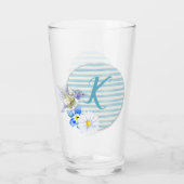 Hummingbird Blue Floral Monogram Drinken Glas (Rückseite)