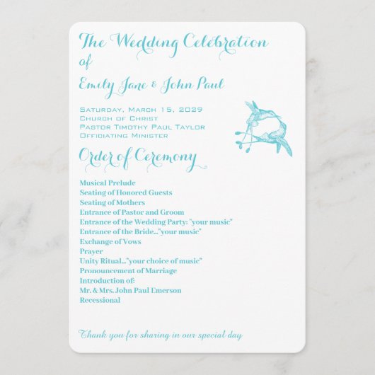 Hummingbird Blue Kiss Wedding Programm (Vorderseite)