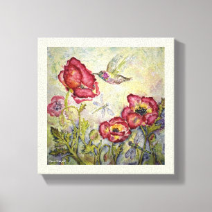 Hummingbird Blume Aquarell Print Leinwand 10x10