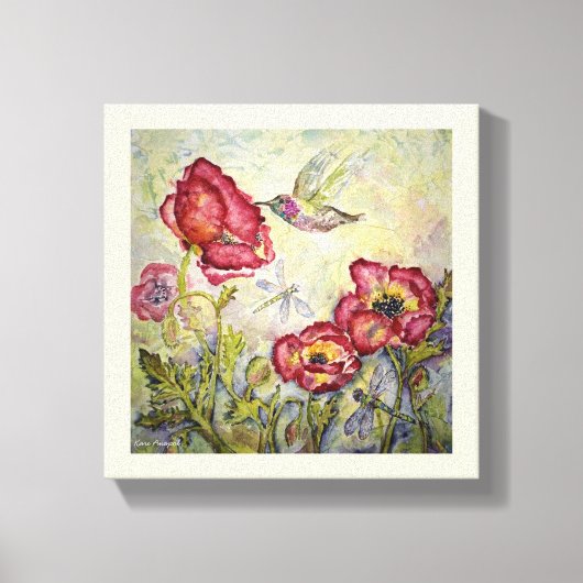 Hummingbird Blume Aquarell Print Leinwand 10x10 (Vorderseite)