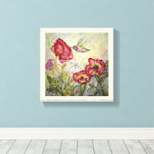 Hummingbird Blume Aquarell Print Leinwand 10x10 (Insitu (Holzboden))