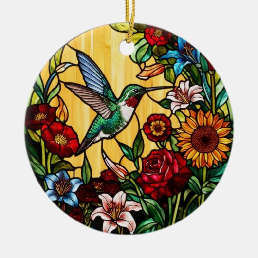 Hummingbird Blume aus festem Glas Keramik Ornament (Vorne)