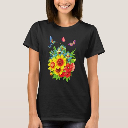 Hummingbird Blume Butterfly Design T-Shirt (Vorderseite)