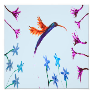 Hummingbird Blume Floral Bird Art Fotodruck