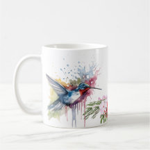 Hummingbird & Blume Kaffee Tasse | Aquarellfarbene