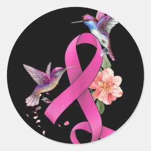 Hummingbird Blume Pink Ribbon Brustkrebs Aware Runder Aufkleber