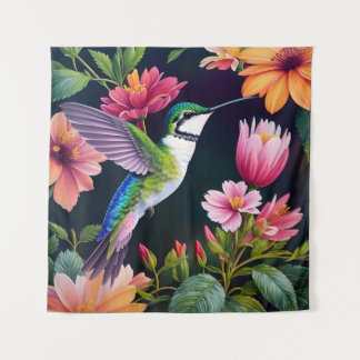 Hummingbird Blume Wandteppich
