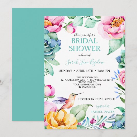 Hummingbird Boho Brautparty Einladung (Vorne/Hinten)