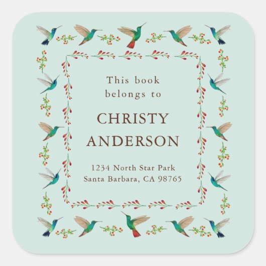 Hummingbird Bookplate Quadratischer Aufkleber (Vorderseite)