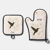 Hummingbird Botanical Personalized Kitchen Ofenhandschuh & Topflappen-Set (Vorderseite)