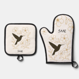Hummingbird Botanical Personalized Kitchen Ofenhandschuh & Topflappen-Set