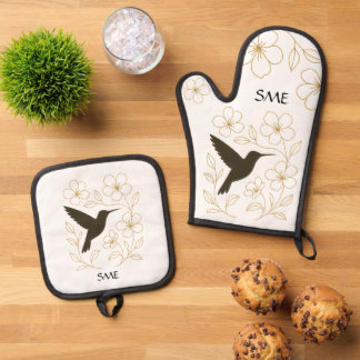 Hummingbird Botanical Personalized Kitchen Ofenhandschuh & Topflappen-Set