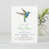 Hummingbird Boy Baby Shower Einladung (Stehend Vorderseite)