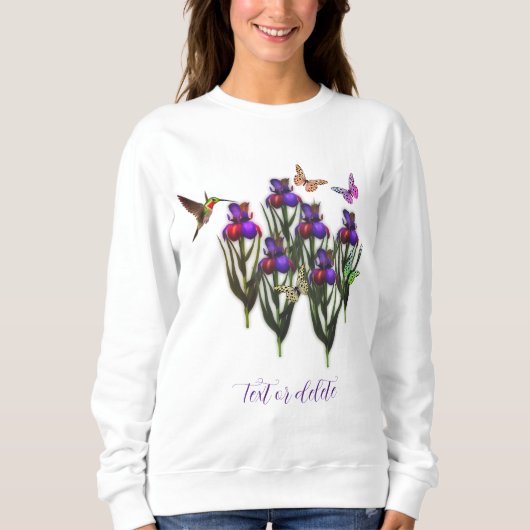 Hummingbird Butterfets Iris Blume Personalisiert Sweatshirt (Vorderseite)