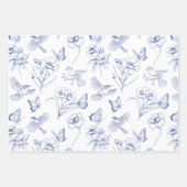 Hummingbird & Butterfly Toile Blue Wrapping Geschenkpapier Set (Vorderseite)