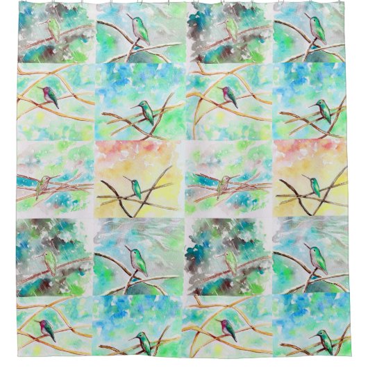 Hummingbird Collection Wasserfarben Duschvorhang (Vorderseite)