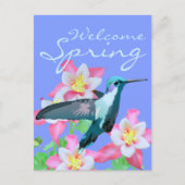 Hummingbird Columbine Welcome Spring Periwinkle Postkarte (Vorderseite)