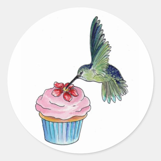 Hummingbird Cupcake Liebe Runder Aufkleber (Vorderseite)