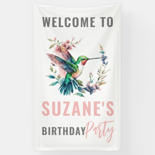 Hummingbird Custom Text Geburtstagsparty Banner (Vertikal)