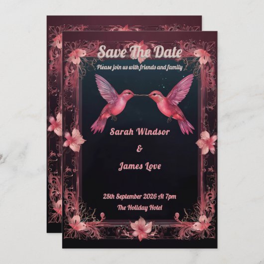 Hummingbird Dark Botanical Theme Einladung (Vorne/Hinten)