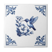 Hummingbird Delft Blue White Floral Corners Bird Fliese (Vorderseite)