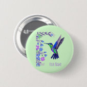 Hummingbird Design Botanische Blume Vogelliebhaber Button (Vorne & Hinten)