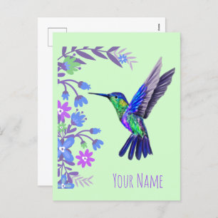 Hummingbird Design Botanische Blume Vogelliebhaber Feiertagspostkarte
