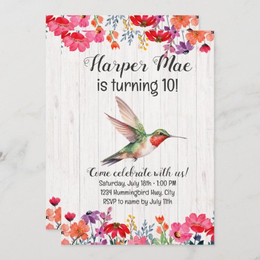 Hummingbird Einladung zum Geburtstag (Vorne/Hinten)