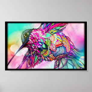 Hummingbird Fantasy Zen Art, hell und farbenfroh Poster