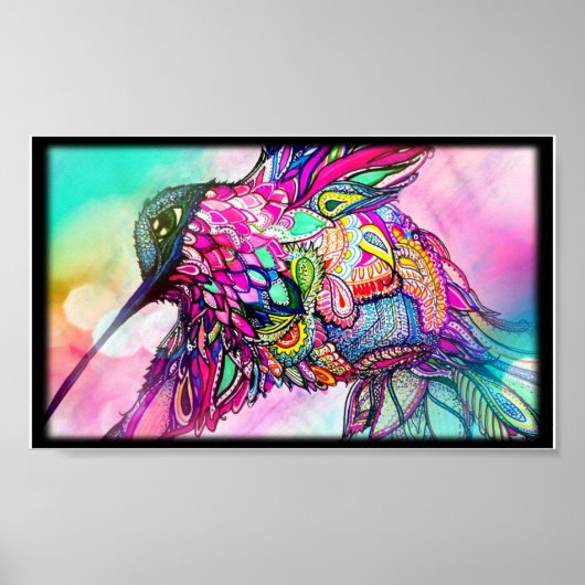 Hummingbird Fantasy Zen Art, hell und farbenfroh Poster (Vorne)